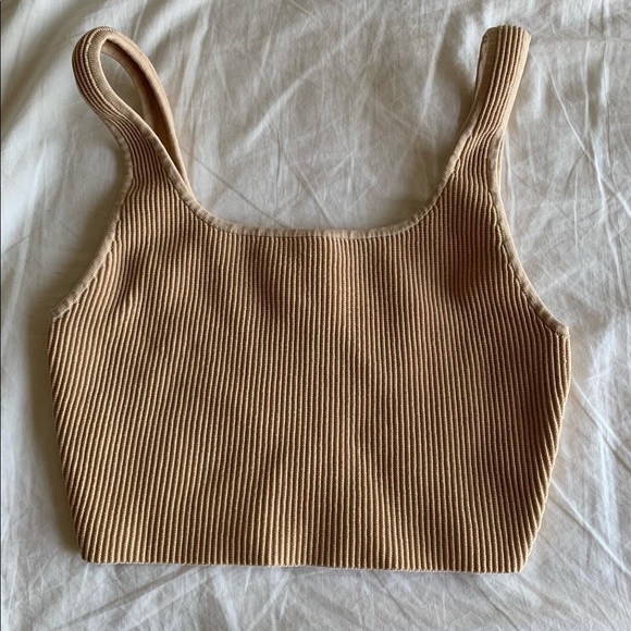 Babaton Sculpt Knit Croptop in Gold Camel - Picture 2 of 4